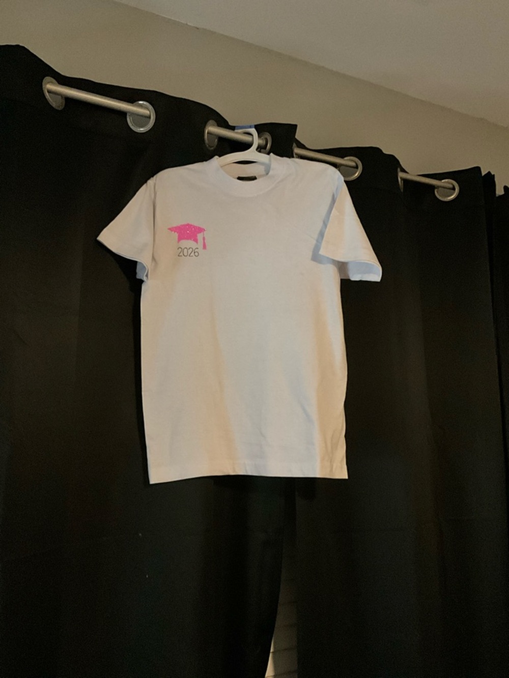 White 2026 Graduation Tee with Pink Cap Graphic CUSTOMIZED